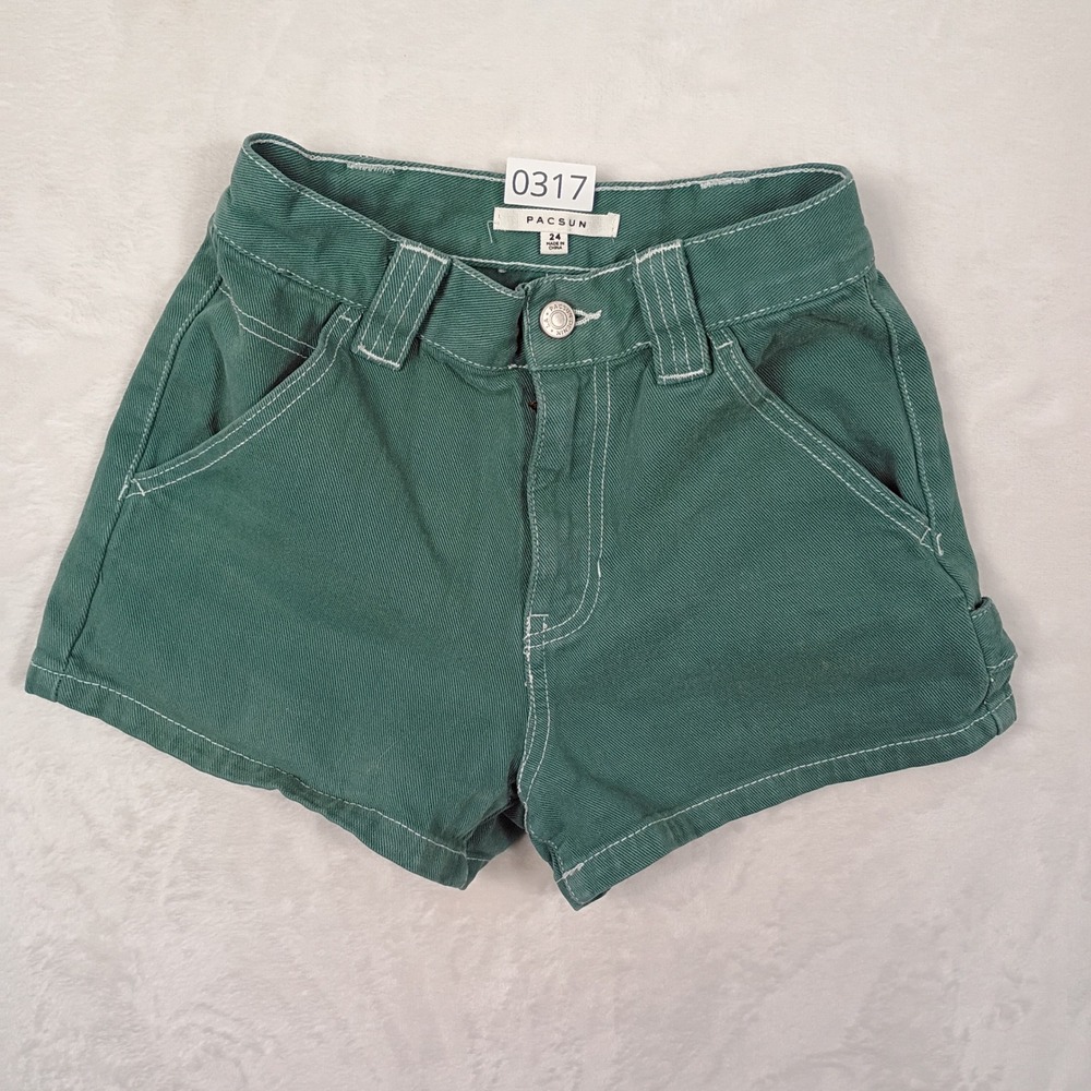 PacSun Carpenter Shorts Womens 24 Green Contrast Stitch Utility Gorpcore Summer